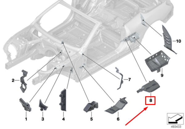 41007470848 - BMW 8 Cabrio G14,F91 Right B-Pillar Shaped Part 41007470848 7470848 ORIGINAL