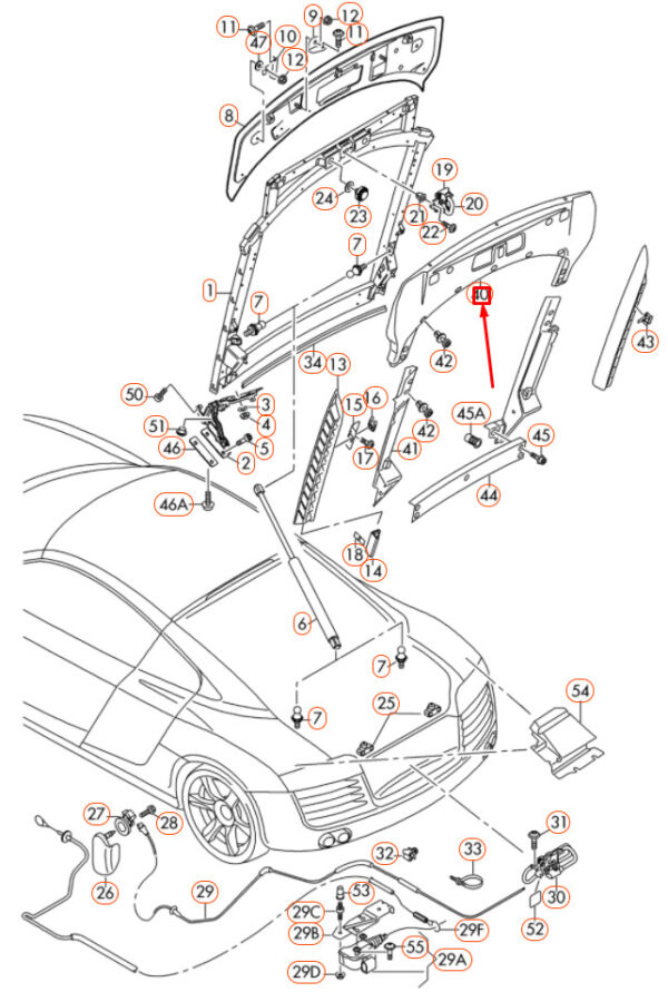 420827519E01C - NEW AUDI R8 42 REAR INNER LID COVER 420827519E01C ORIGINAL