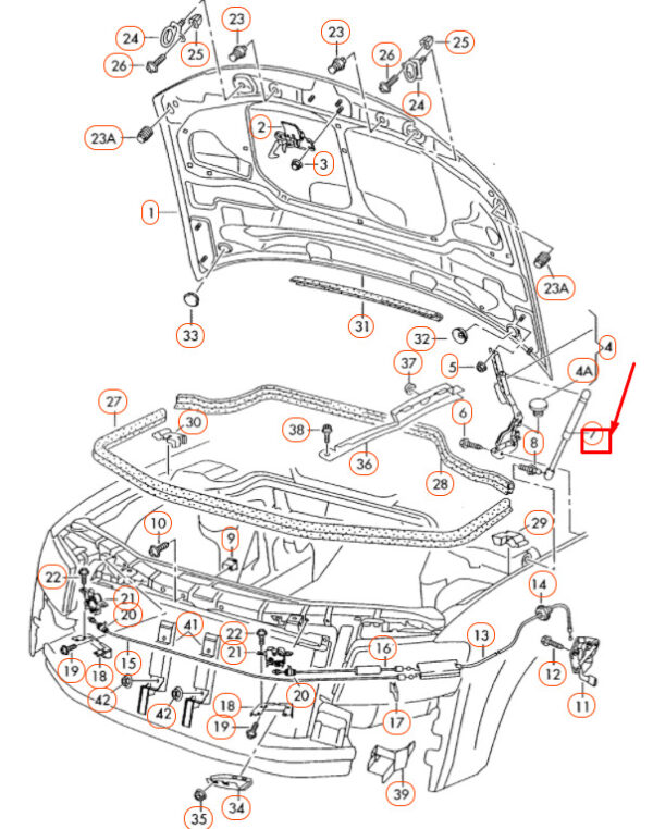 4E0823359D - NEW AUDI A8 D3 ENGINE HOOD GAS FILLED STRUT 4E0823359D
