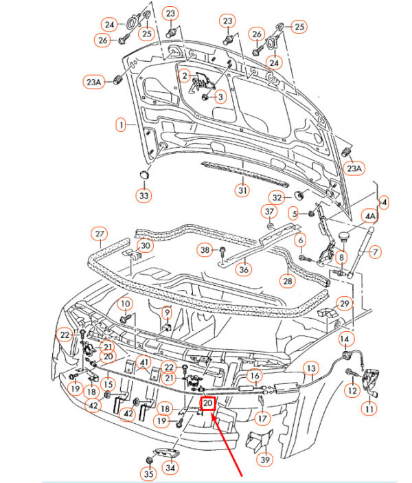 4E0823539 - NEW AUDI A8 D3 ENGINE HOOD RELEASE CABLE SLEEVE LHD 4E0823539 ORIGINAL