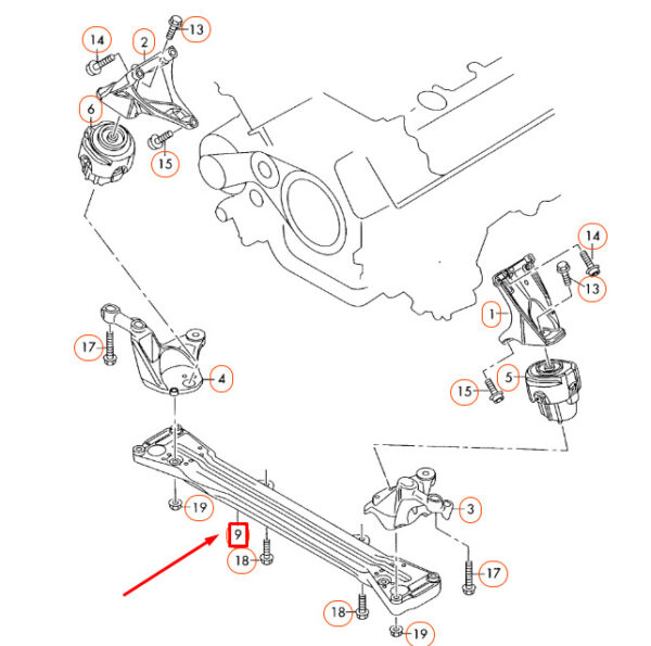 4F0199403E - NEW AUDI A6 C6 ENGINE SECURING PARTS REAR BRACE 4F0199403E ORIGINAL