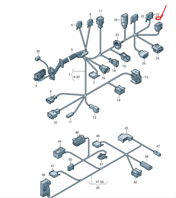4H0973715 - NEW VW TOUAREG 7P MK2 FRONT DOOR WIRING FLAT CONTACT HOUSING 4H0973715 ORIGINAL