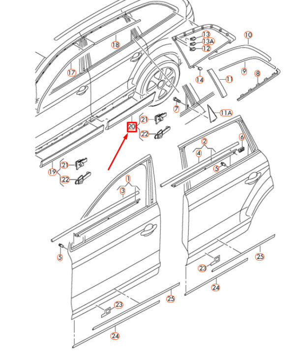 4L0853969DV7W - AUDI Q7 4L Rear Left Door Lower Molding 4L0853969DV7W ORIGINAL