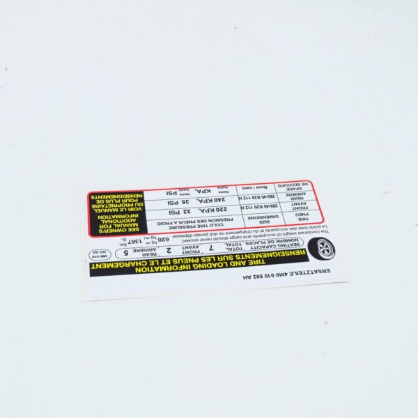 4M0010502AH - NEW AUDI Q7 4M TYRE PRESSURE NOTICE LABEL 4M0010502AH ORIGINAL