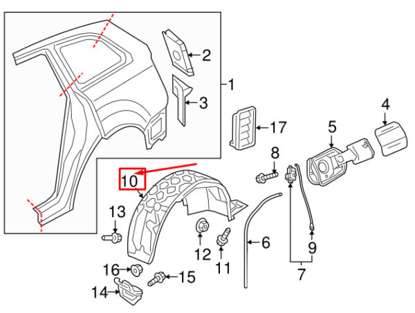 4M0810171H - AUDI Q7 4M Rear Left Inner Fender Liner 4M0810171H ORIGINAL