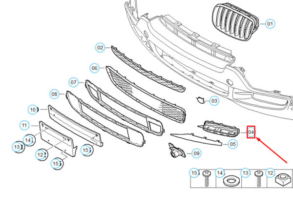 51117159596 - BMW X5 E70 Front Bumper Right Open Grille 51117159596 7159596 ORIGINAL