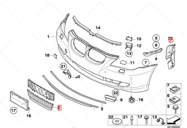 51117178115 - BMW 5 Touring E61 Front Bumper Lower Center Grill 51117178115 ORIGINAL
