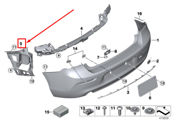 51127371754 - BMW 1 F20 Rear Right Bumper Bracket 51127371754 7371754 ORIGINAL