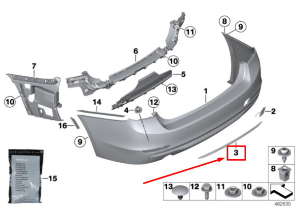 51127384573 - BMW 3 F30 Rear Bumper Center Molding 7384573 51127384573 ORIGINAL