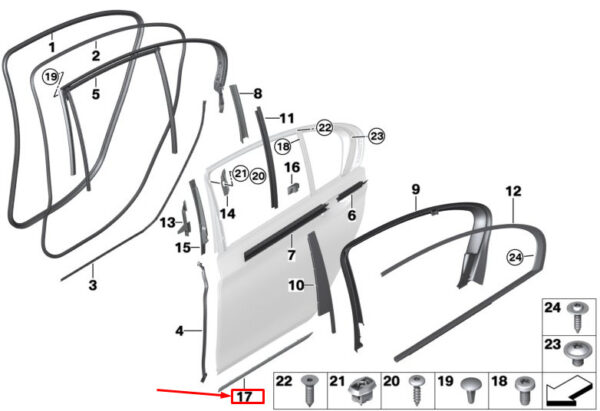 51137397871 - BMW 7 G11 Bottom Rear Left Door Strip 51137397871 ORIGINAL