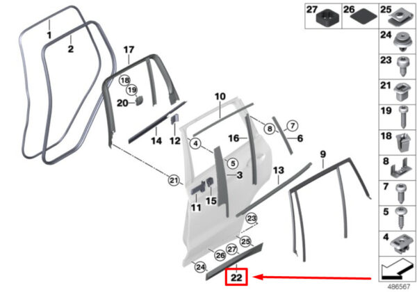 51138499211 - BMW X3 G01 Rear Left Door Lower Molding 51138499211 8499211 ORIGINAL