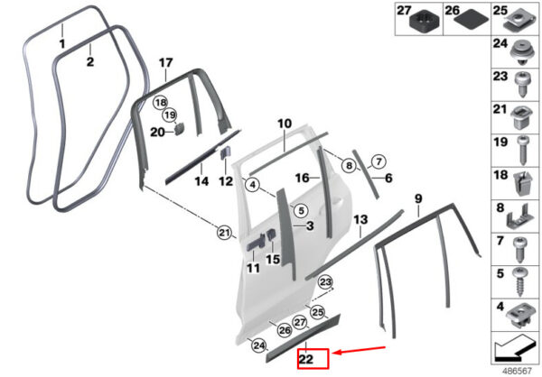 51138499216 - BMW X3 G01 Rear Right Lower Door Molding 51138499216 ORIGINAL