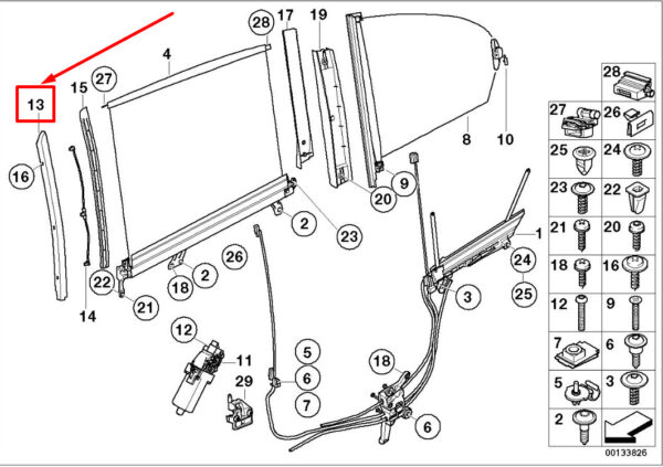 51167013097 - BMW 7 E65,E66 Front Left Door Windshield Rail 51167013097 7013097 ORIGINAL