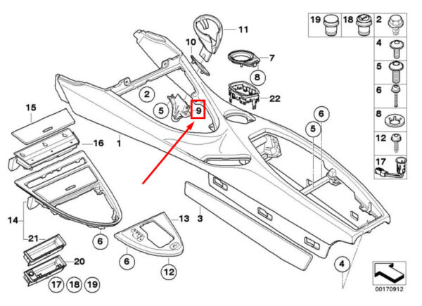 51167906429 - BMW 6 Cabrio E64 Center Console Cup Holder Mount 51167906429 7906429 ORIGINAL