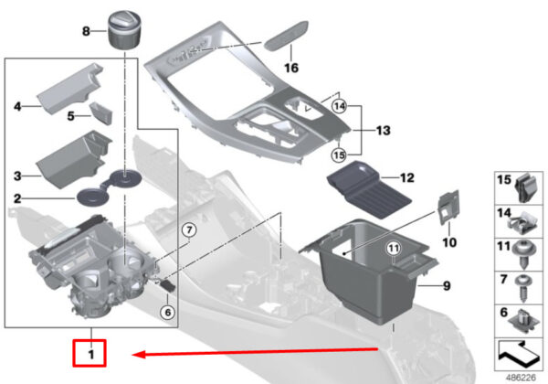 51169392685 - BMW G01 Center Console Storage Comp. Cup Holder 9392685 51169392685 ORIGINAL
