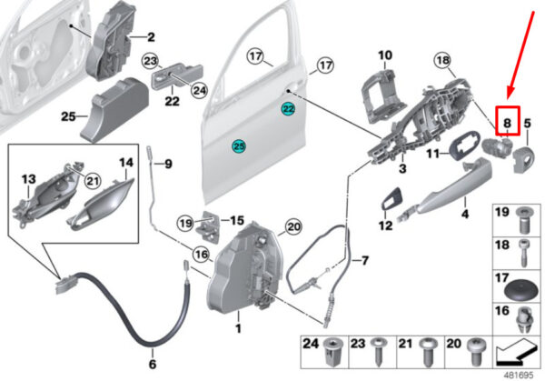 51217310730 - BMW 2 F22,F87 Front Right Lock Cylinder W/Key 7310730 51217310730 ORIGINAL
