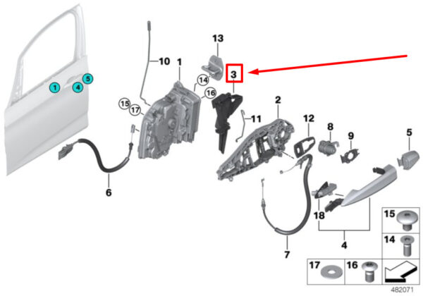 51217316364 - BMW F46 Front Door System Latch Function Carrier 51217316364 7316364 ORIGINAL