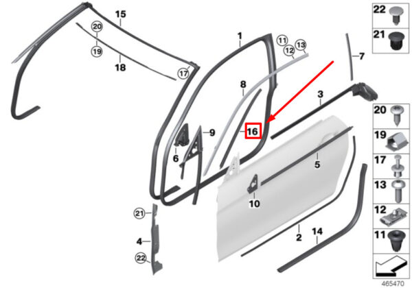51347295570 - BMW 4 Cabrio F33, F83 Front Right A-Pillar Seal 51347295570 7295570 ORIGINAL