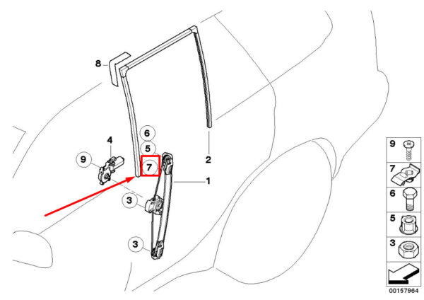 51357011680 - NEW BMW X5 E53 WINDOW REGULATOR SUPPORT CLIP 51357011680 7011680 ORIGINAL