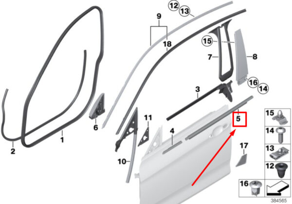 51357310200 - BMW 4 F36 Front Right Door Channel Cover 51357310200 7310200 ORIGINAL