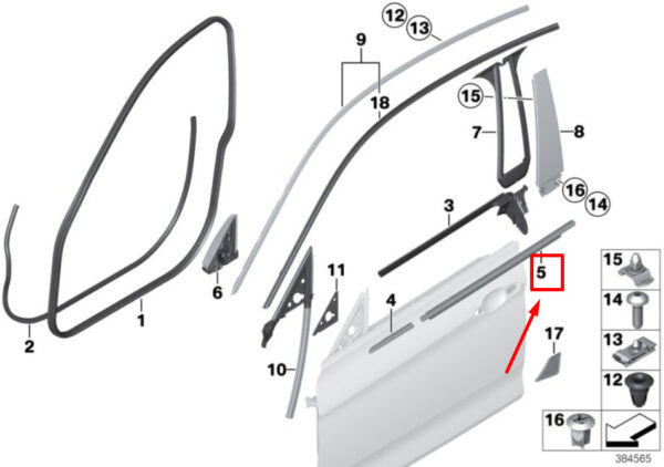 51357310202 - BMW 4 F36 Front Right Door Channel Cover 51357310202 7310202 ORIGINAL