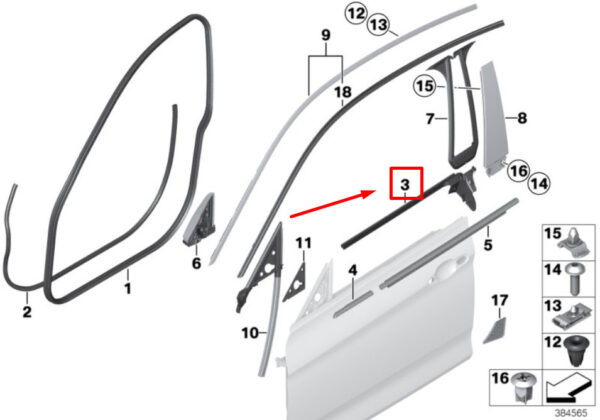 51357310212 - BMW F36 Front Right Door Inside Channel Sealing 7310212 51357310212 ORIGINAL