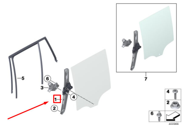 51357355639 - NEW BMW X3 F25 REAR LEFT DOOR WINDOW REGULATOR 7355639 51357355639 ORIGINAL