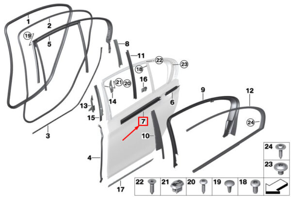 51357380532 - BMW 7 G11 Inner Rear Right Window Cavity Long Strip 51357380532 ORIGINAL