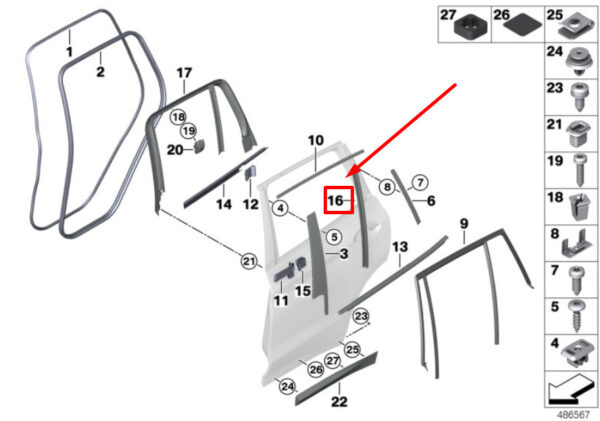 51357410048 - BMW X3 G01 Right Window Guide Web Cover 51357410048 7410048 ORIGINAL