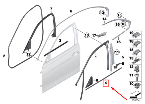 51357496139 - BMW 3 F30, F80 Front Left Door Window Strip 51357496139 7496139 ORIGINAL