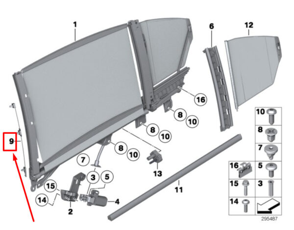 51359141418 - BMW 7 F01, F02 Rear Right Door Sun Blind Spacer 9141418 51359141418 ORIGINAL
