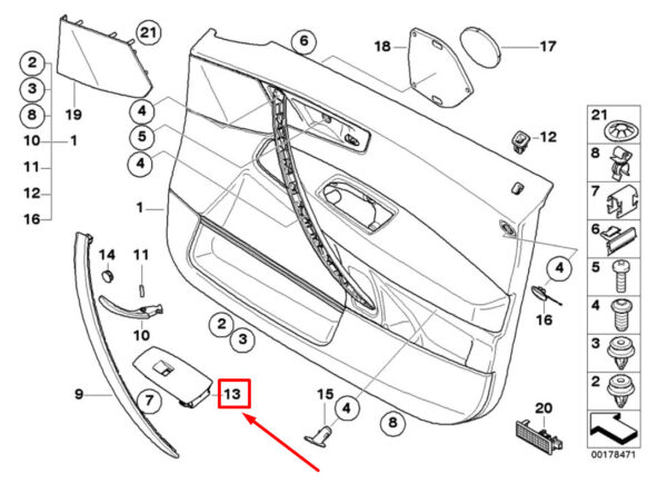 51413415812 - BMW X3 E83 Front Right Window Switch Cover 3415812 51413415812 ORIGINAL