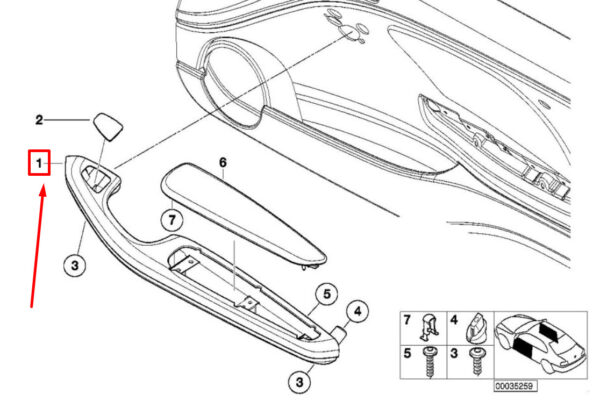 51417894468 - BMW 3 Cabrio E46 Front Right Door Armrest 51417894468 7894468 ORIGINAL