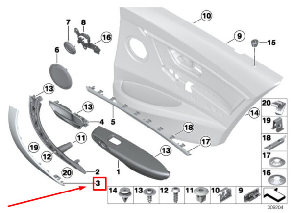 51418064250 - BMW 3 F30,F80 Rear Right Door Panel Handle Cover 8064250 51418064250 ORIGINAL