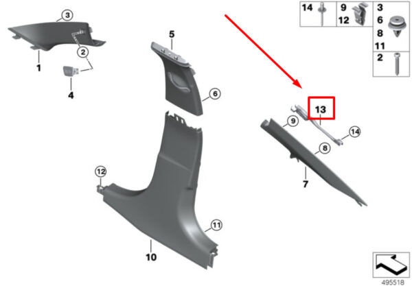 51437433247 - BMW 3 G20 Left Column-C Cover Bracket 51437433247 7433247 ORIGINAL