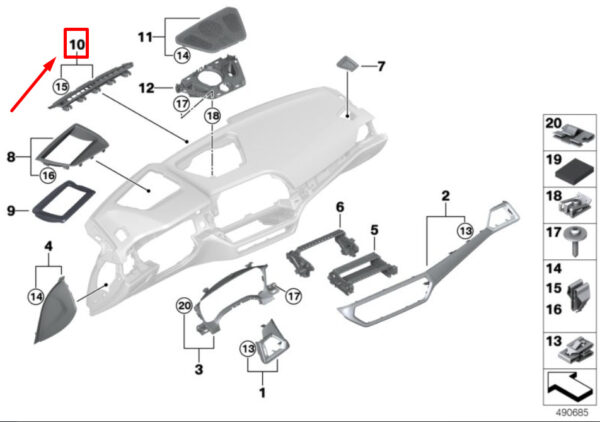 51456831283 - BMW 3 G20, G28 Windscreen Defroster Middle Trim 51456831283 6831283 ORIGINAL