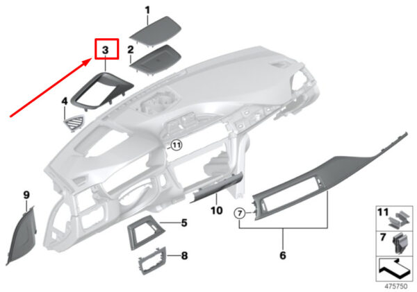 51459239337 - BMW 3 F34 Head-Up Display Trim Piece 51459239337 9239337 ORIGINAL