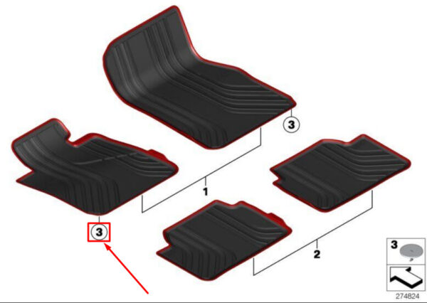 51472339781 - BMW 3 F30 F80 Front Right Foot Mat RHD 51472339781 ORIGINAL
