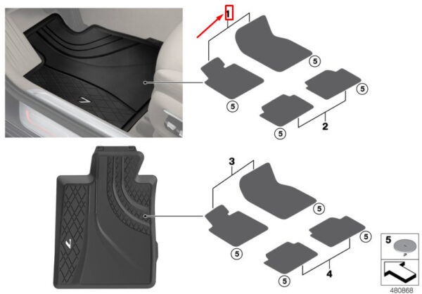 51472365428 - BMW 7 G11 Front All-Weather Floor Mat Set RHD 51472365428 ORIGINAL