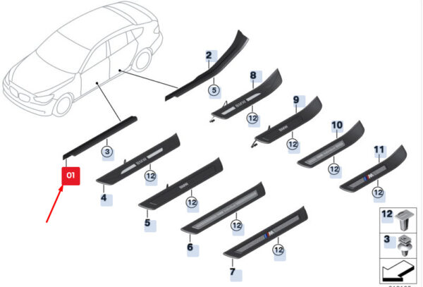 51477220436 - BMW 5 Gran Turismo F07 Front Right Sill Cover Strip 51477220436 ORIGINAL