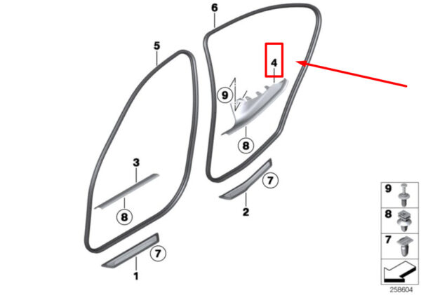 51477272598 - BMW 3 F30, F80 Rear Right Inner Entrance Cover 51477272598 7272598 ORIGINAL