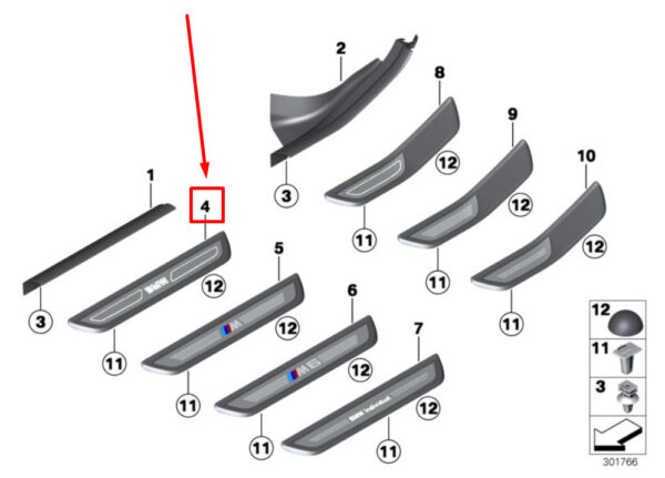 51477277245 - BMW 6 Gran Coupe F06 Front Door Sill Trim 7277245 51477277245 ORIGINAL