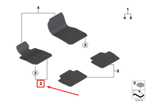 51477294074 - BMW 2 Cabrio F23 Front Left Velours Floor Mat 7294074 51477294074 ORIGINAL