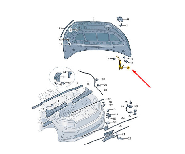 5LA823302 - NEW SKODA ENYAQ IV FRONT RIGHT BONNET HINGE 5LA823302 ORIGINAL