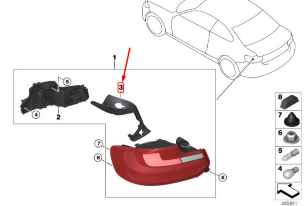63217370294 - NEW BMW 2 F22 REAR RIGHT LIGHT DRIP MOULDING 7370294 63217370294