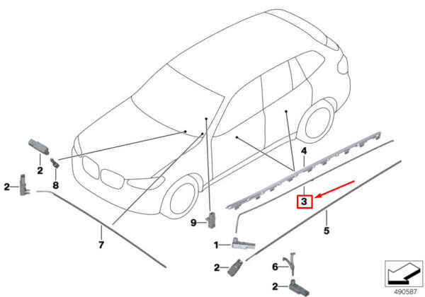 63316824241 - BMW X3 G01 Left Door Optical Conductor 63316824241 ORIGINAL