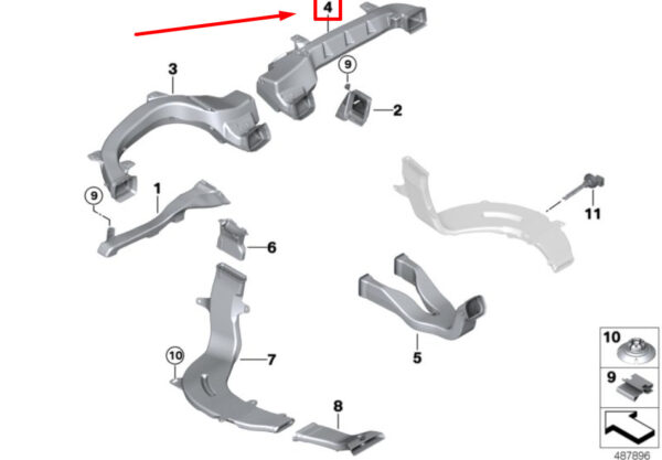 64229363421 - BMW X3 G01 Heater Condit. Right Cold Air Duct 64229363421 9363421 ORIGINAL