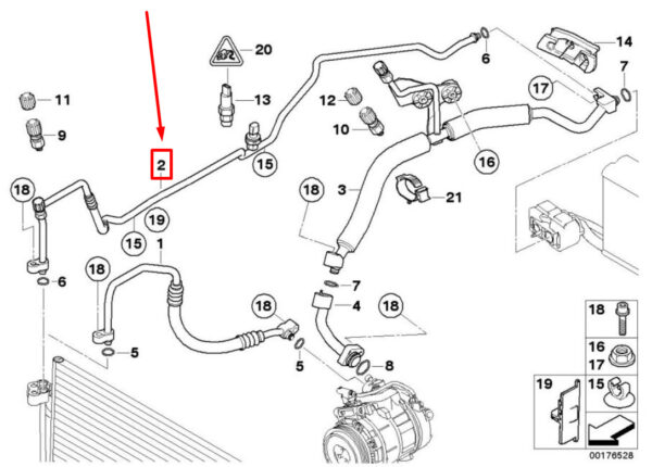 64539155346 - NEW BMW 6 CABRIO E64 AIR CONDITIONING PRESSURE HOSE 9155346 64539155346 ORIGINAL