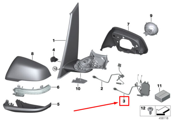 67137444922 - BMW 2 F45 Front Right Outside Mirror Electronics 7444922 67137444922 ORIGINAL