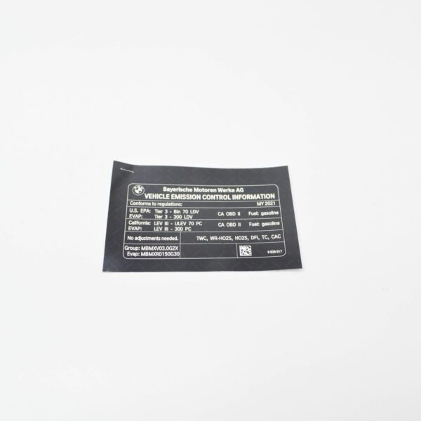 71228836617 - BMW 3 G20 Emission Label Data Plate 71228836617 8836617 ORIGINAL